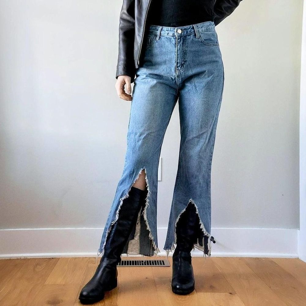 Cider Indie Ripped Hem Blue Cropped Denim Y2K Frayed Grunge Women's Jeans Pants